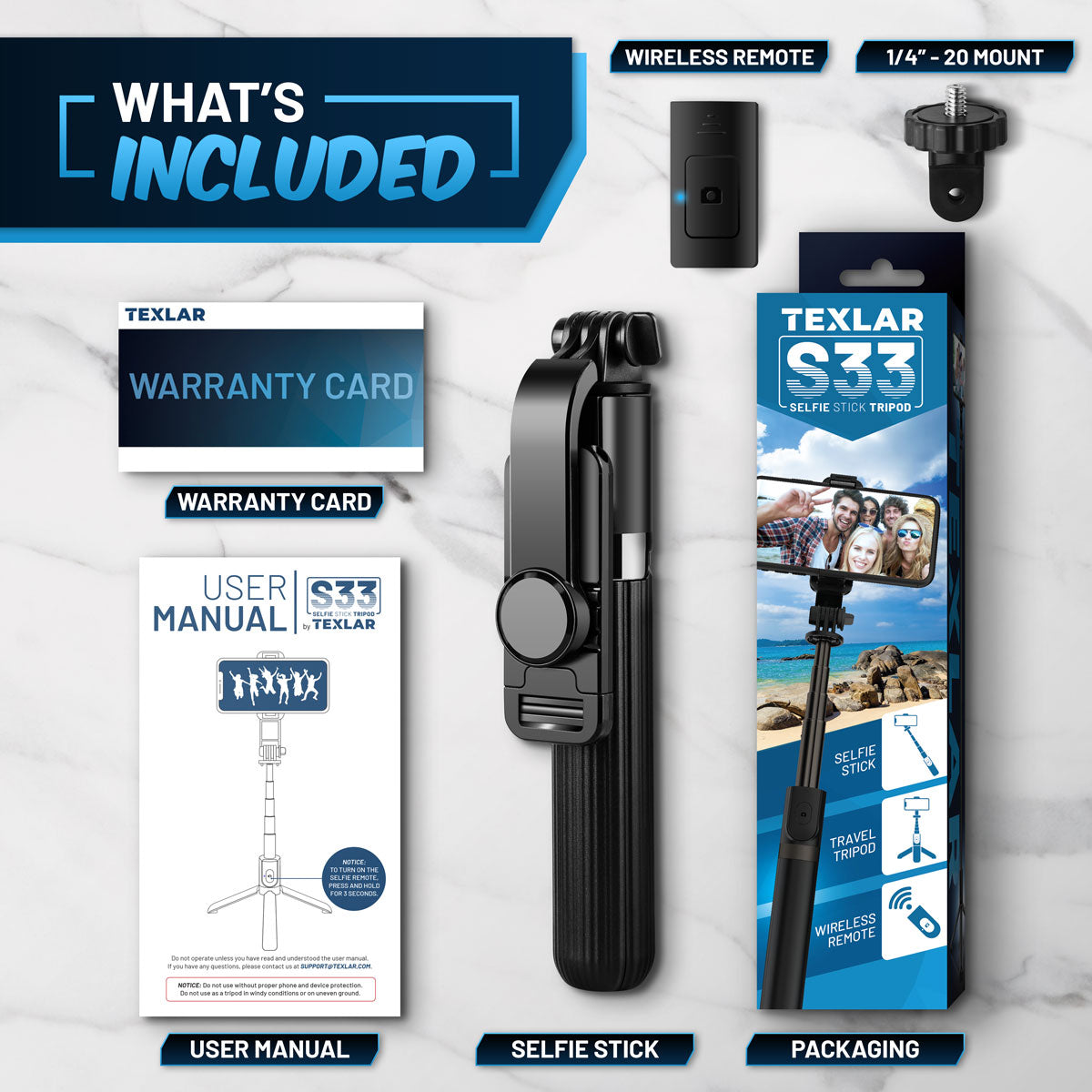 Texlar Selfie Stick Tripod S33 with Remote