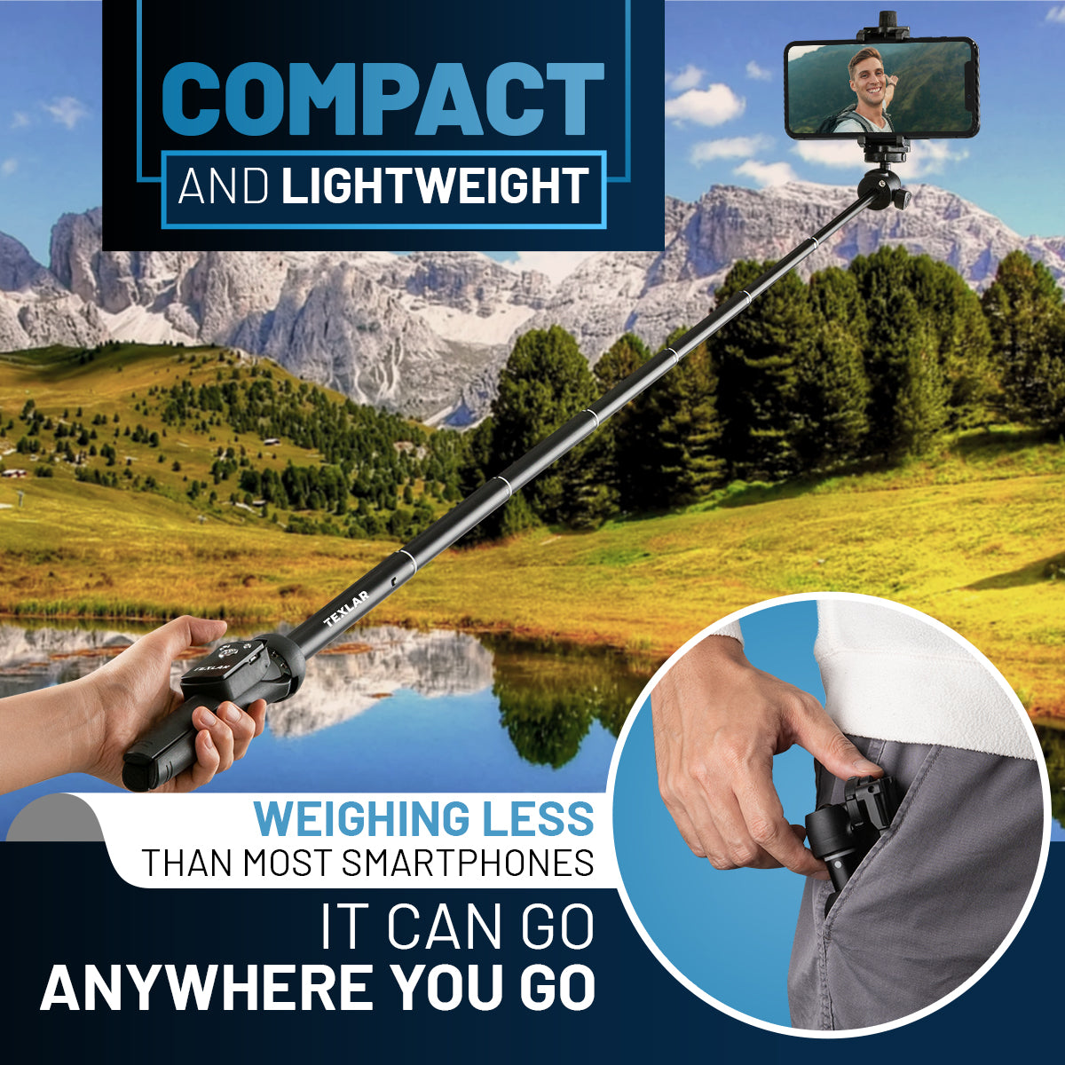 Texlar Selfie Stick Tripod TS48 Pro with Remote