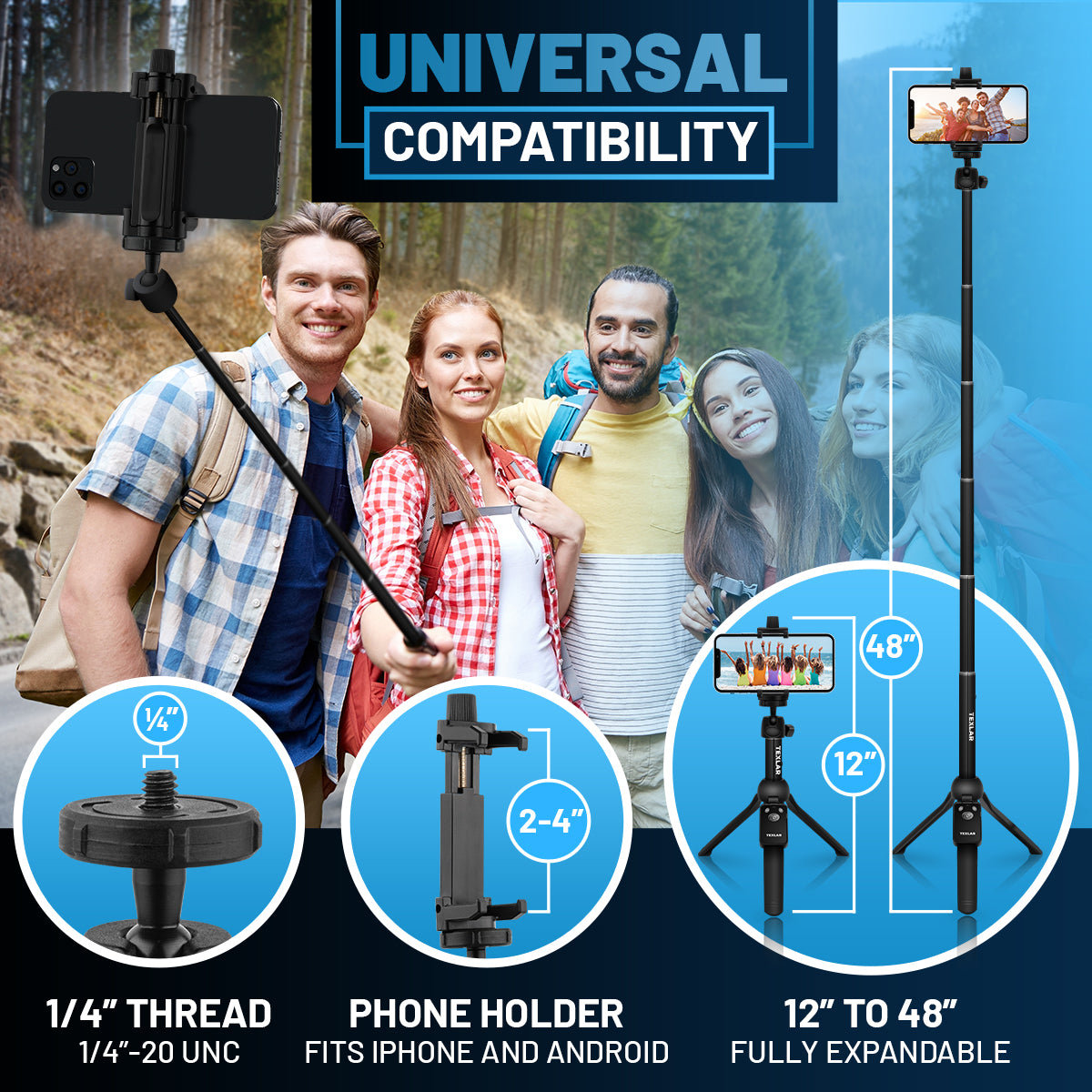 Texlar Selfie Stick Tripod TS48 Pro with Remote