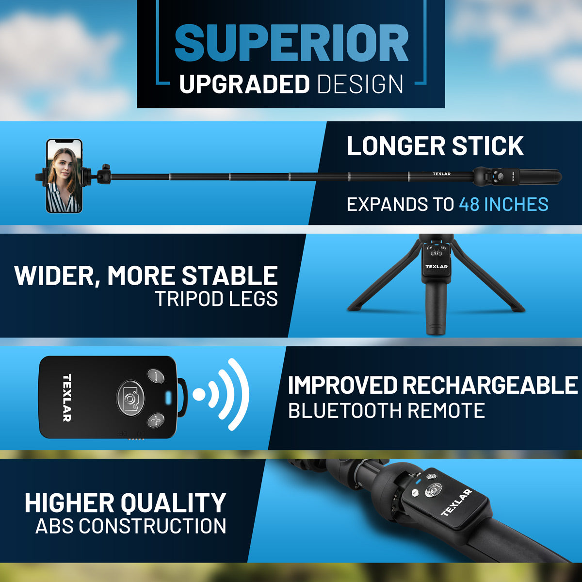 Texlar Selfie Stick Tripod TS48 Pro with Remote