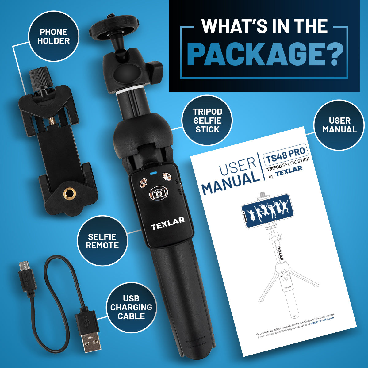 Texlar Selfie Stick Tripod TS48 Pro with Remote