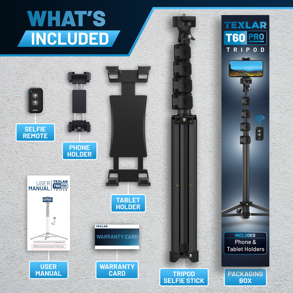 Texlar 60" Phone Tripod for iPhone and iPad